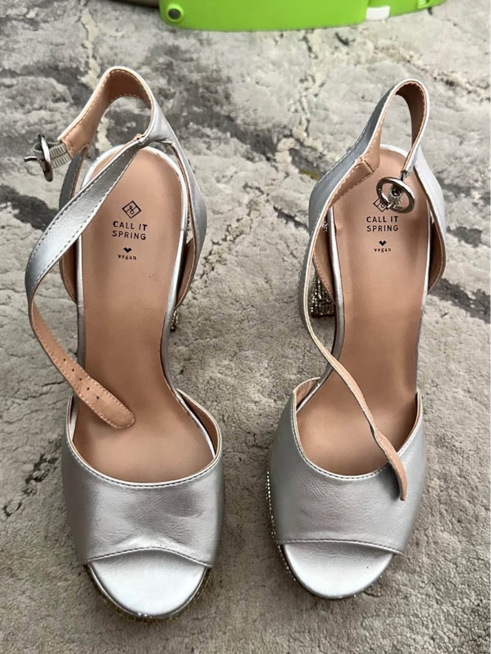 Call It Spring Silver Peep-Toe Ankle Strap Heels